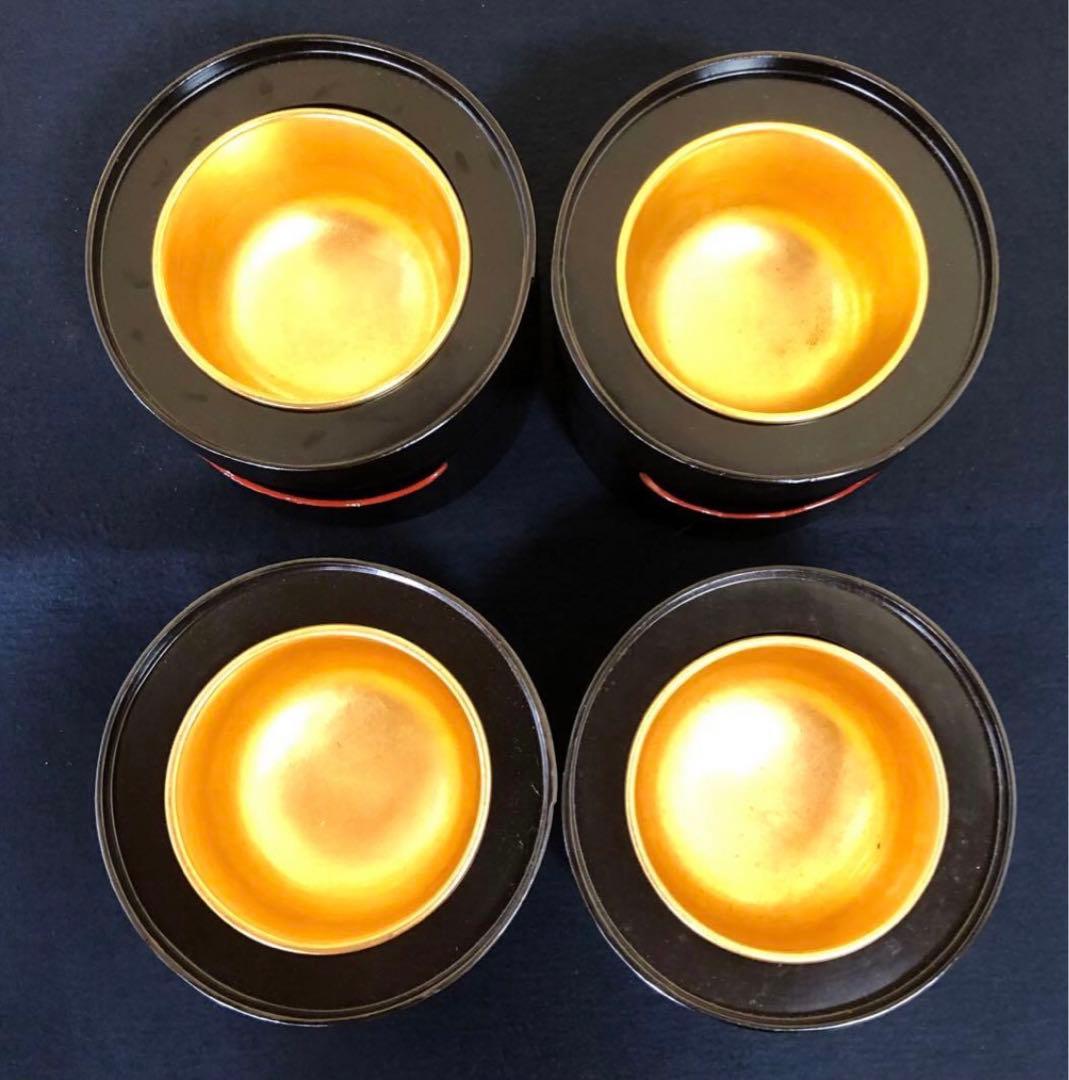 《R》黒塗内金 盃洗4客組 木製漆器 木箱 時代　251216お5