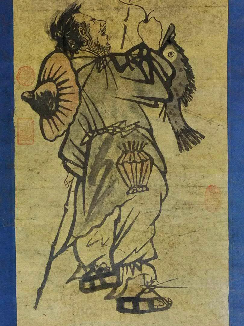 ♥とても古い　掛け軸　中国　人物　掛軸　釣り人　骨董品　古玩　居正