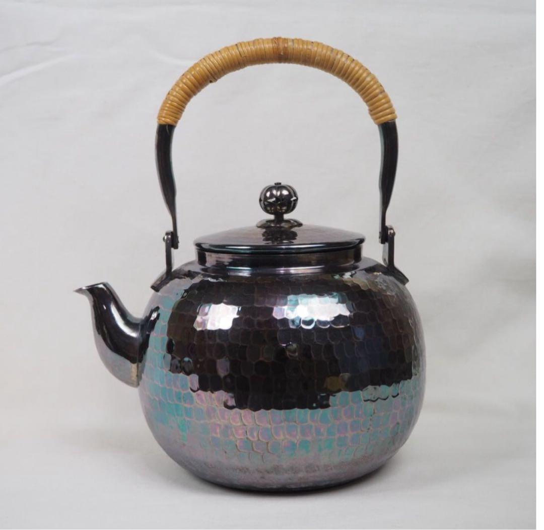 まっち送料無料　未使用　時代物　銀仕上げ鎚肌銀瓶/銀壺/急須　茶道具