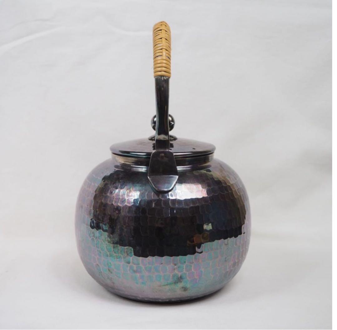 まっち送料無料　未使用　時代物　銀仕上げ鎚肌銀瓶/銀壺/急須　茶道具