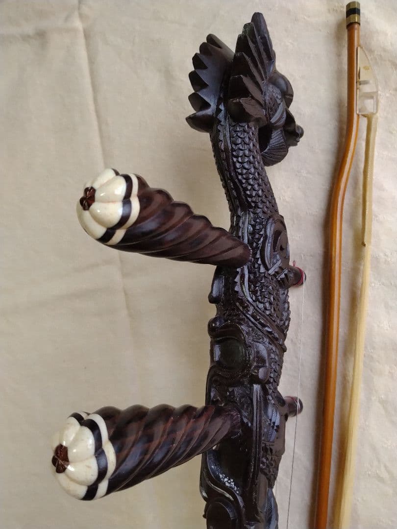 【作家物】高級二胡　竜頭　龍頭　工芸品