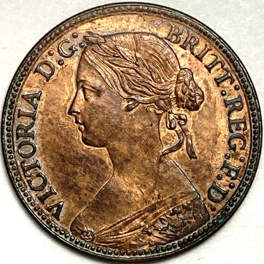 1860イギリス 1ファージング銅貨ビクトリア ビーズのボーダー