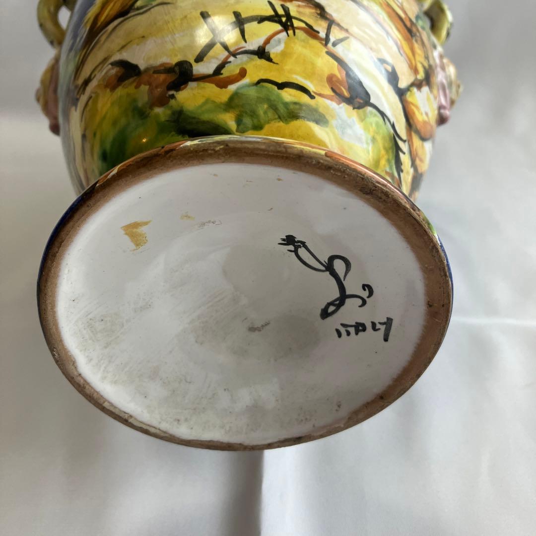 伊太利　マジョリカ　双耳壺