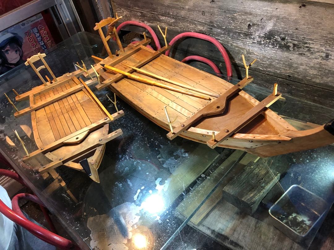 日本 昭和東京羽田 船大工 和船 大小2隻 工芸品 美術品 舟盛 模型 匠