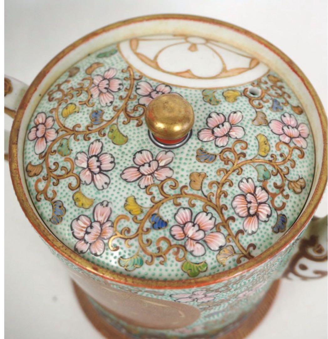 送料無料　時代物　九谷焼　家紋入り急須　★希少★　煎茶道具