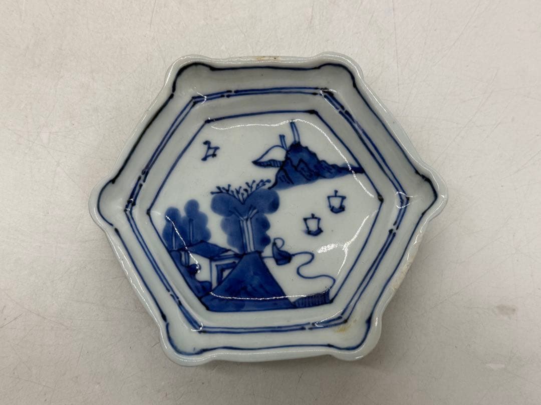 明時代　古染　染付山水人物紋角皿6点　古渡　送料込み251221