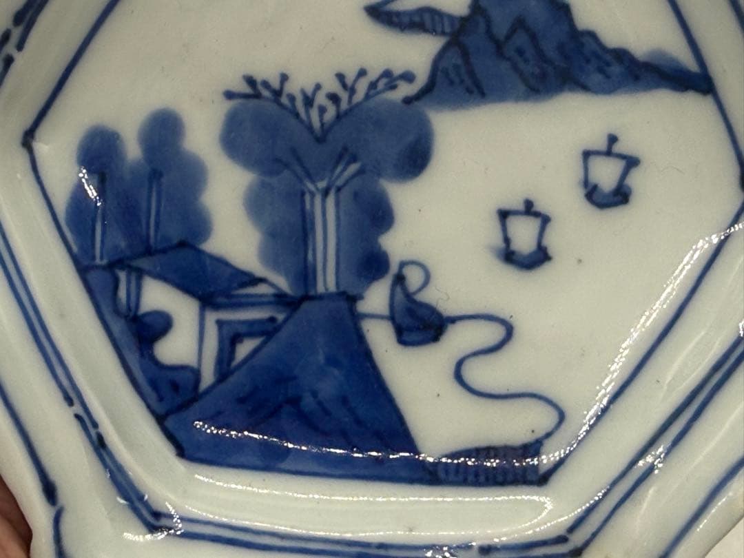 明時代　古染　染付山水人物紋角皿6点　古渡　送料込み251221