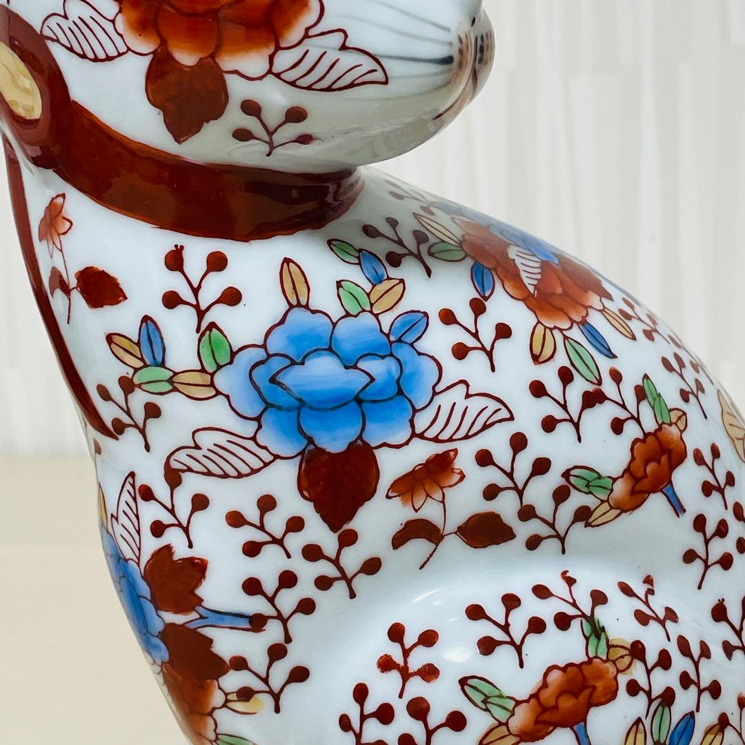 大型 古伊万里 金彩 色絵 猫 置物 陶器製 縁起物 アンティーク