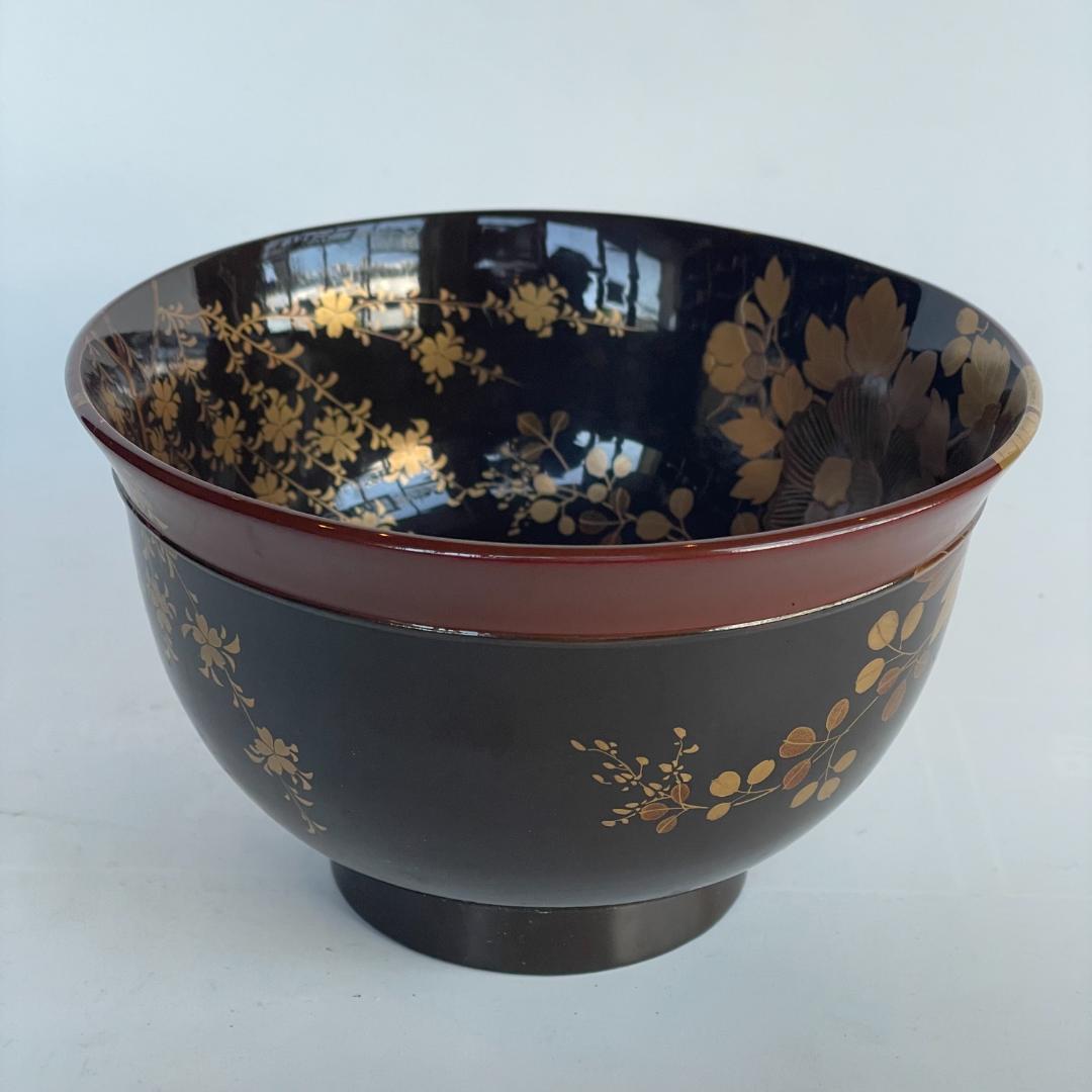時代 金蒔絵 螺鈿 盃洗 漆 大茶椀 枝垂れ桜 さくら 菊 椿 美品