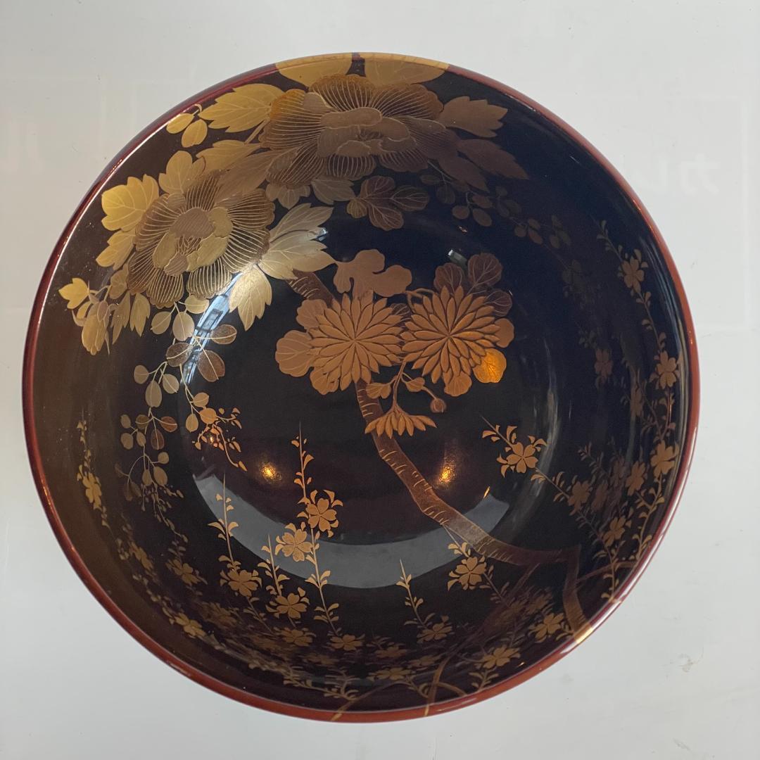 時代 金蒔絵 螺鈿 盃洗 漆 大茶椀 枝垂れ桜 さくら 菊 椿 美品