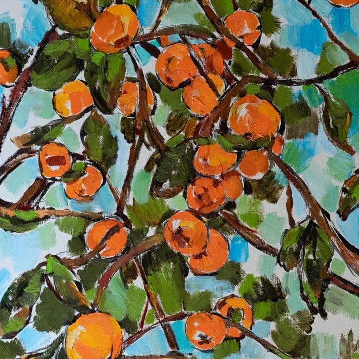 【油彩 原画】柿の木 ― 秋の光を描いた一点物（2019年作）