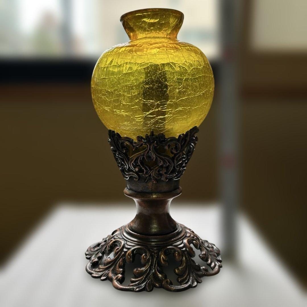 ビクトリアン風イエローガラスオイルランプ