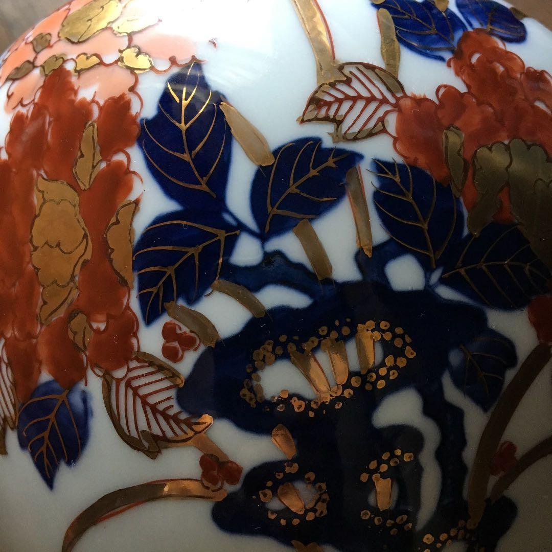 美品！経年70年以上 有田焼 染錦 牡丹 金彩 花入 花器 壺 飾壺 骨董品