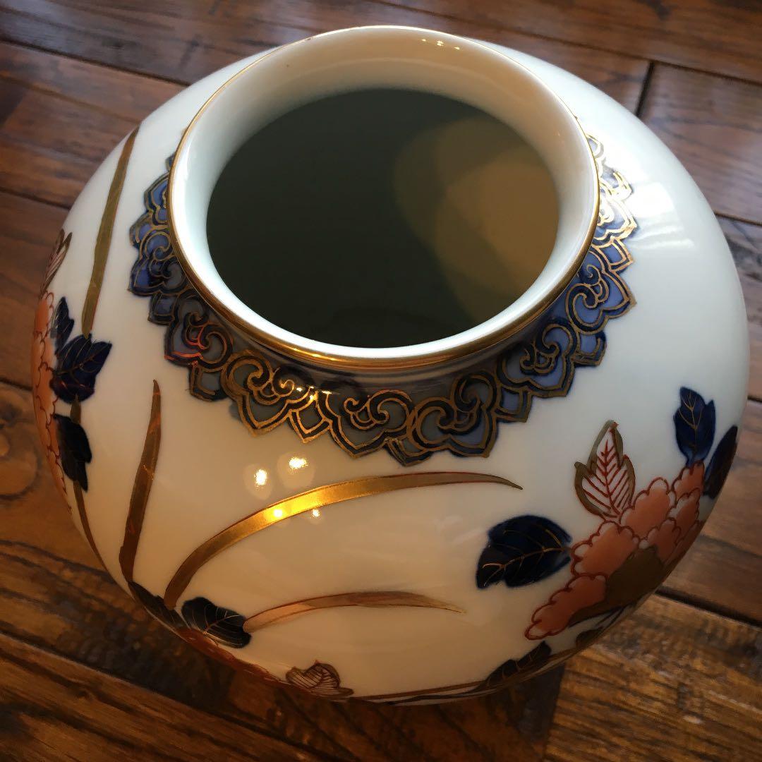 美品！経年70年以上 有田焼 染錦 牡丹 金彩 花入 花器 壺 飾壺 骨董品