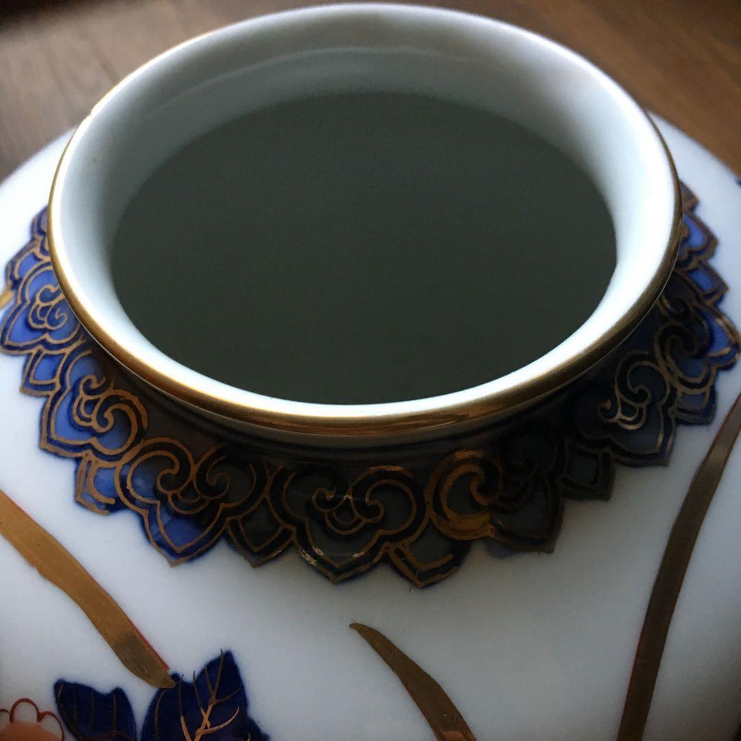 美品！経年70年以上 有田焼 染錦 牡丹 金彩 花入 花器 壺 飾壺 骨董品