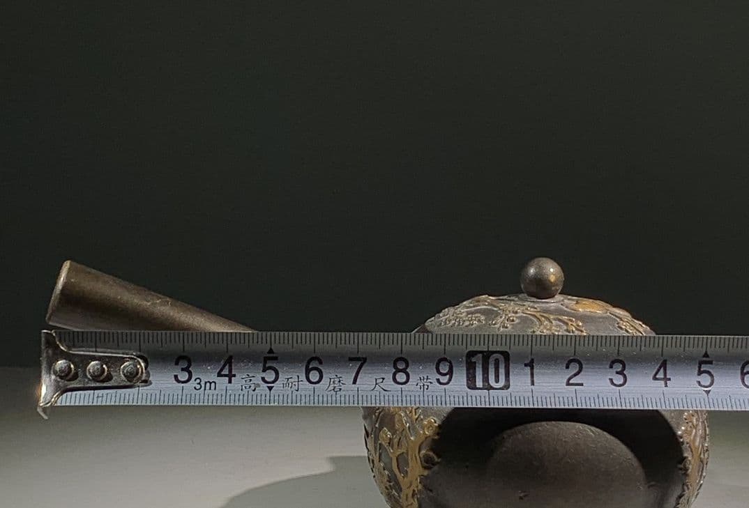 銅 細工 レリーフ歳寒三友松竹梅長把水筒 茶器 茶道具工芸品 美術品 置物