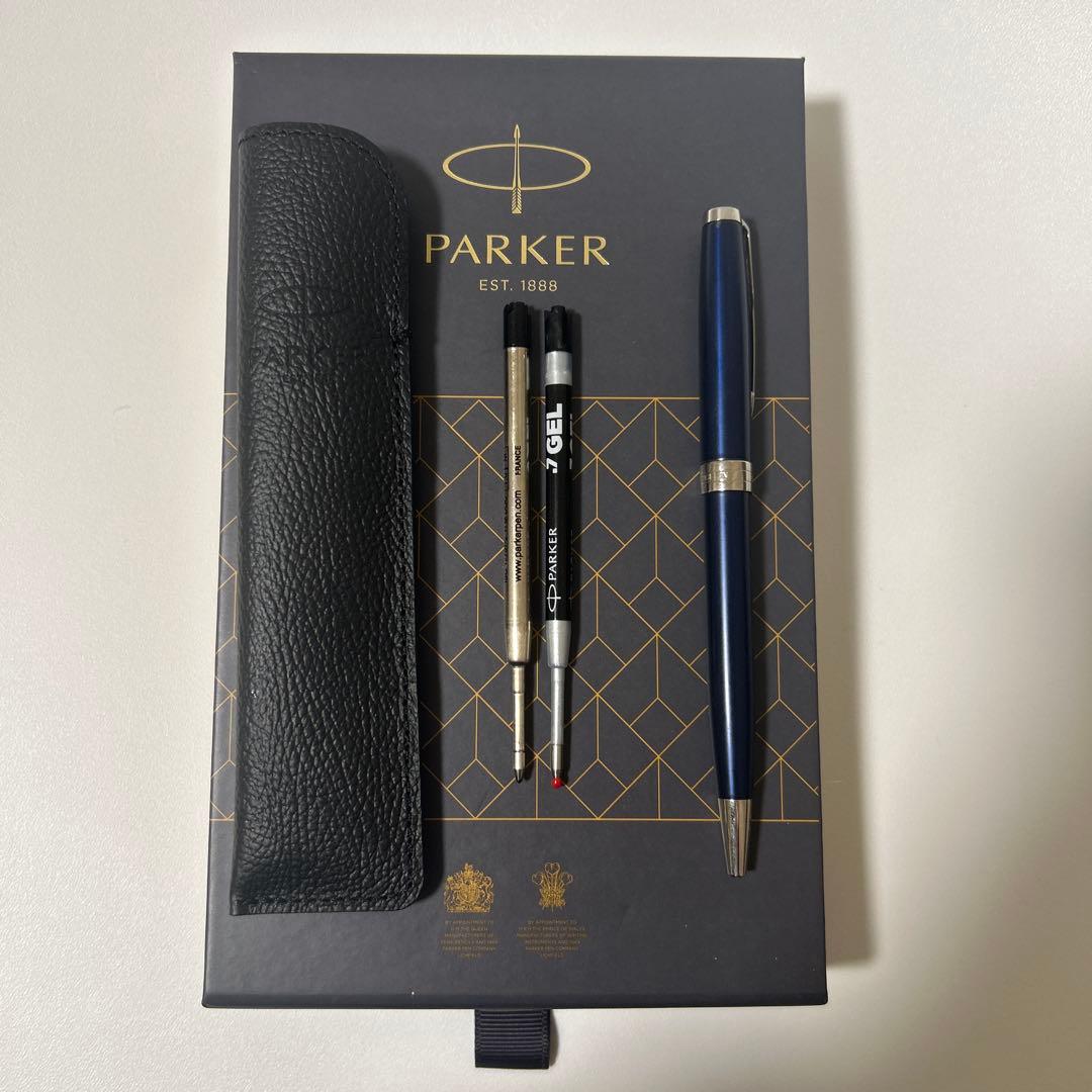 Parker ネイビー ボールペン レザーケース付き