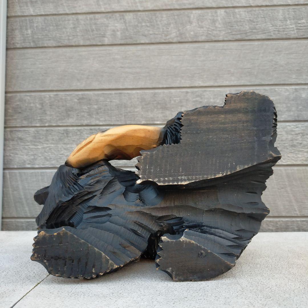 日本　熊の木彫り　彫刻置物　熊置物　親子　伝統