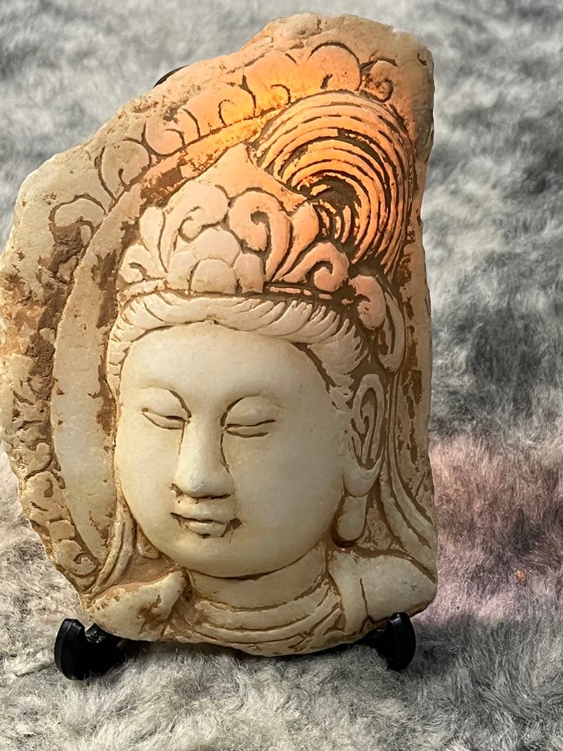 白玉　石　中国　万里長城　石彫刻 仏像 石造観音 仏頭 古美術 置物 彫刻