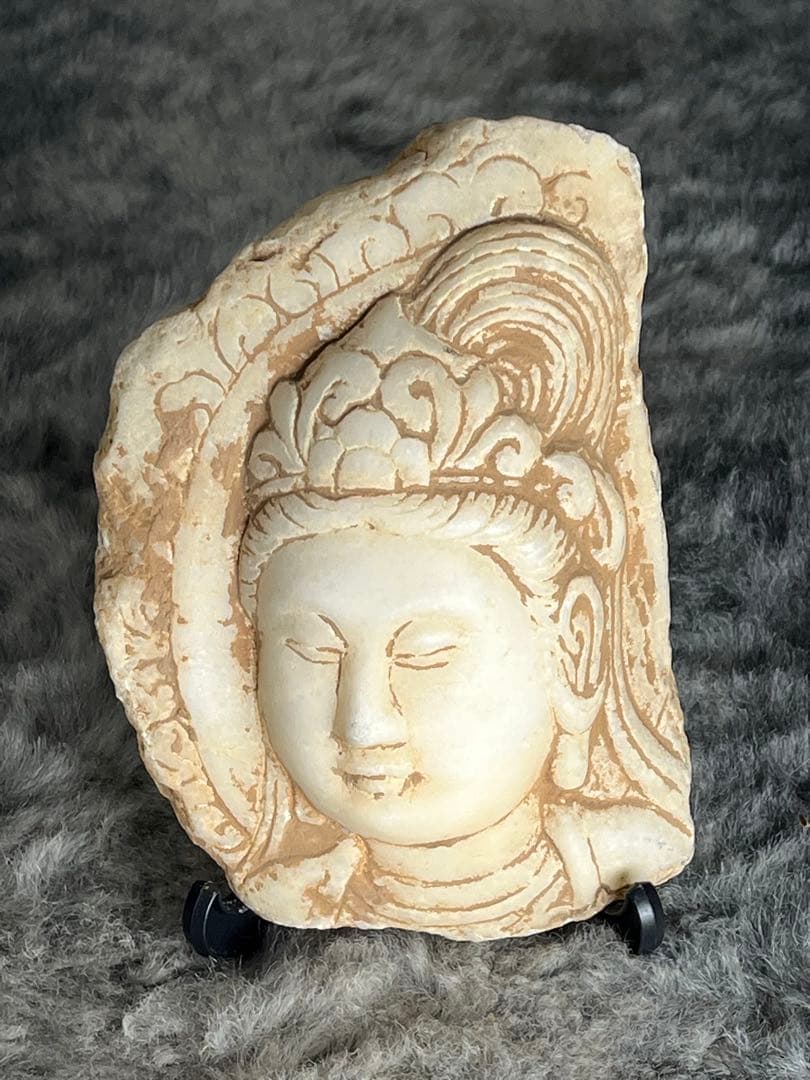 白玉　石　中国　万里長城　石彫刻 仏像 石造観音 仏頭 古美術 置物 彫刻