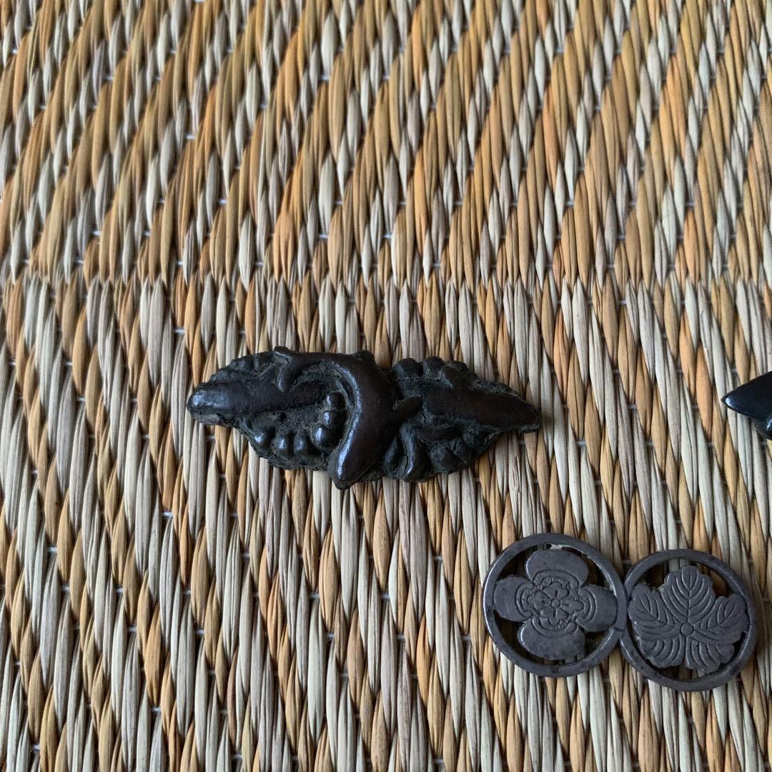 目貫 前金具 金工 家紋 菊 魚 蓮 5点