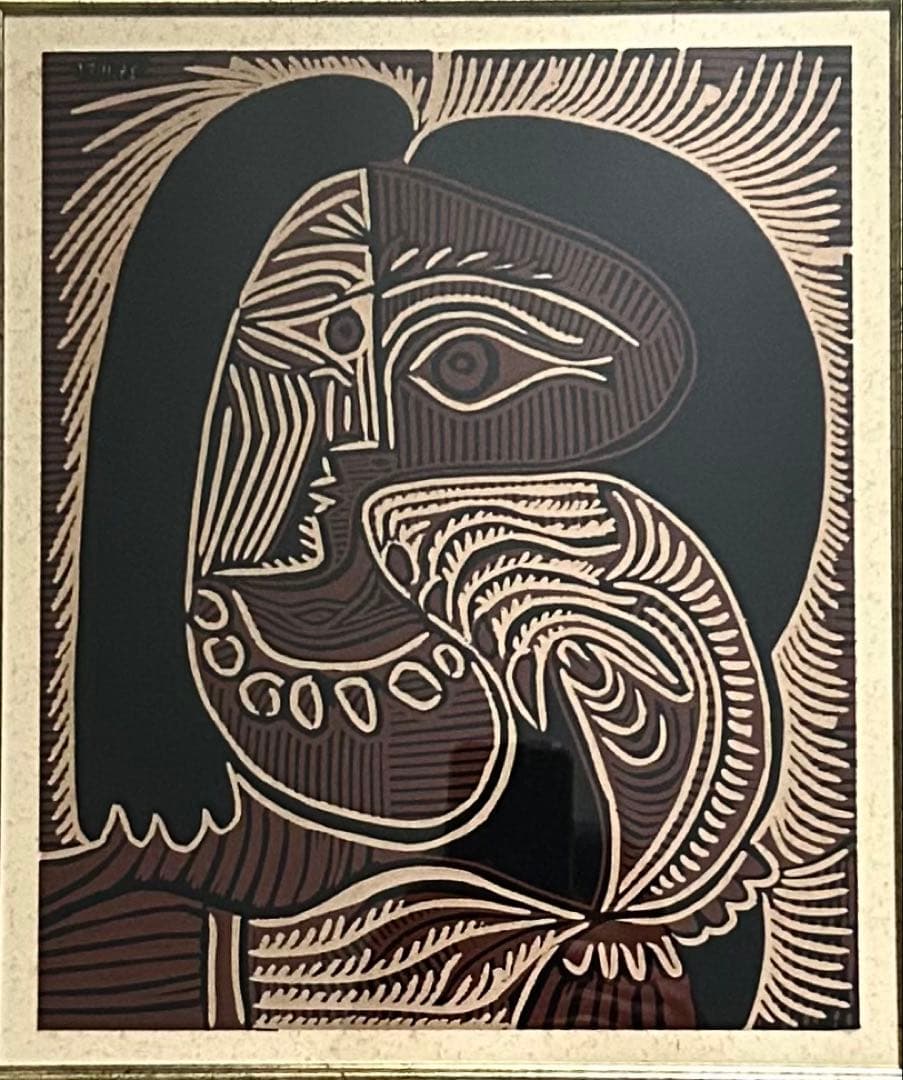 Picassoピカソ 版画リノリュウムカット 首飾りの婦人 1962年
