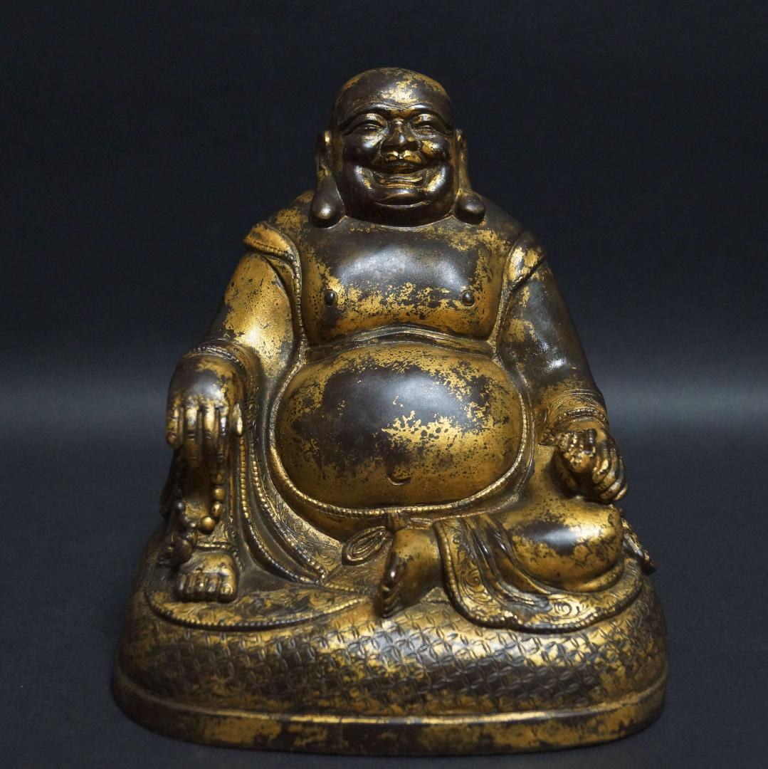仏教美術 時代古金銅製 金工細工大型『布袋 弥勒菩薩』佛台像 置物 布袋尊 仏像
