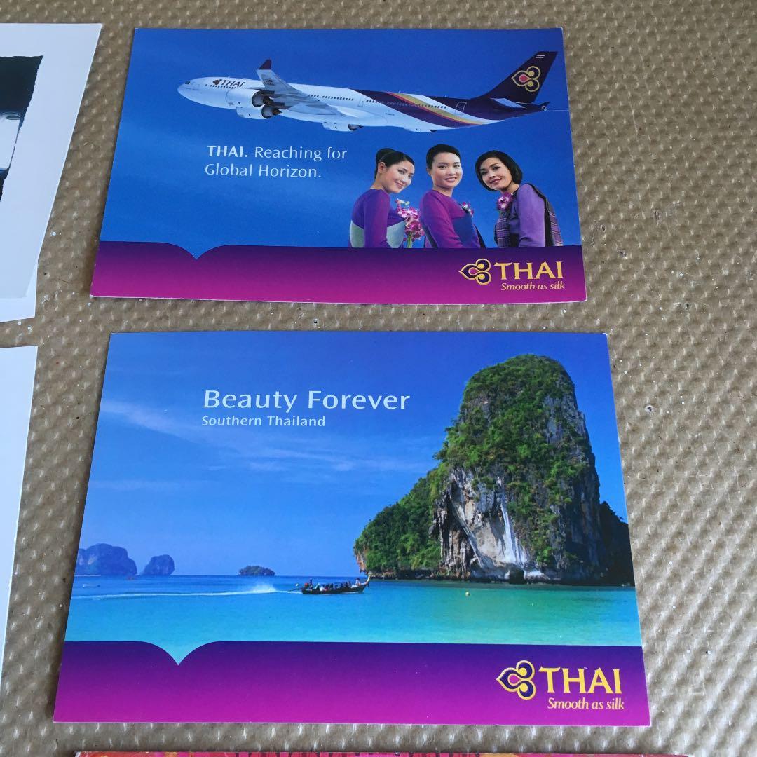 0674　タイ国際航空 絵葉書、ボールペン ほか 破産申請、運航継続中