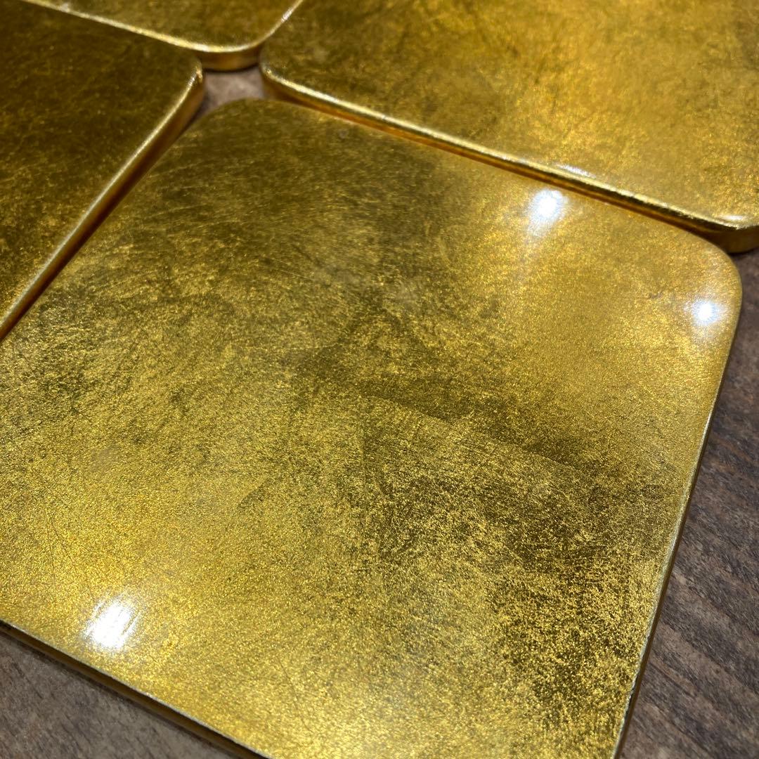 金箔貼りの漆器 もしくはコースター　6枚セット　箱に金箔はがれあり　中古
