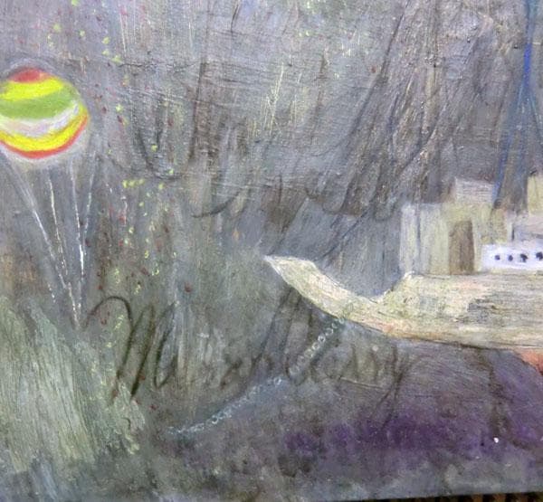 真作保証 藤本俊子　郷愁　太陽と舟　1957年　◆　油絵　1ｍ×65㎝　北海道