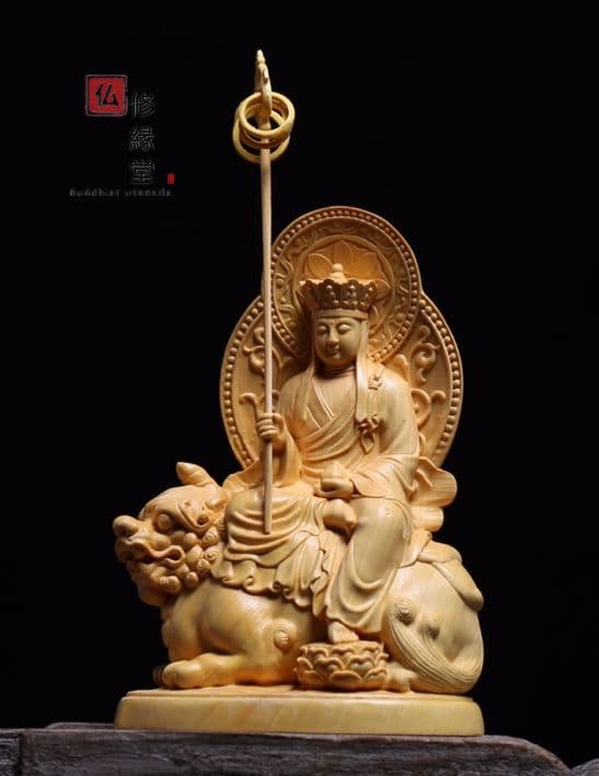 【修縁堂】極上彫 木彫り 仏像 地蔵菩薩座像 彫刻 仏教工芸品 柘植材