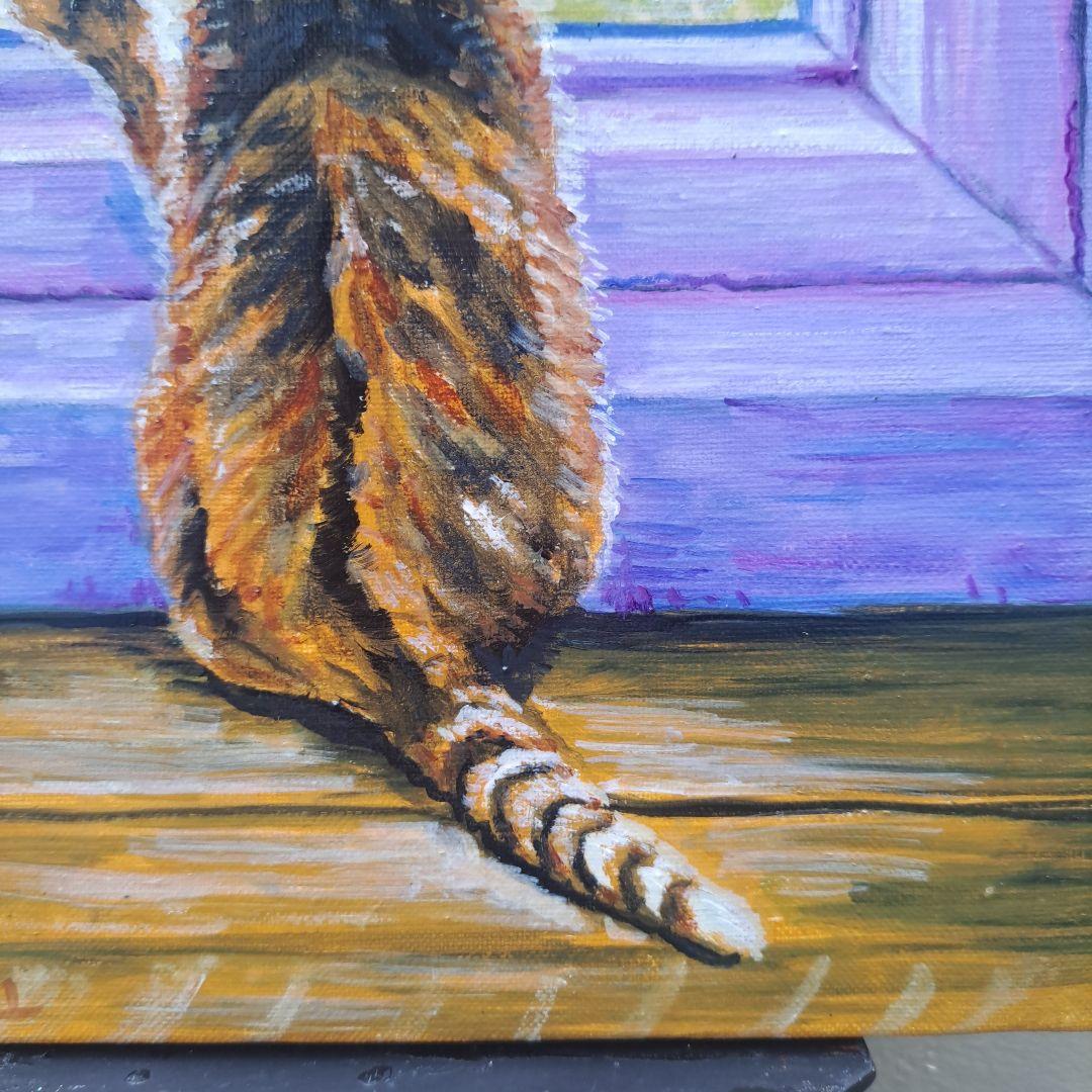 キャンバス油絵 　専用　立ち上がって 外を見ている子猫