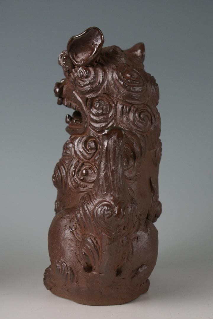 人間国宝一門　金城敏徳 作　南蛮焼〆立シーサー（大）1対