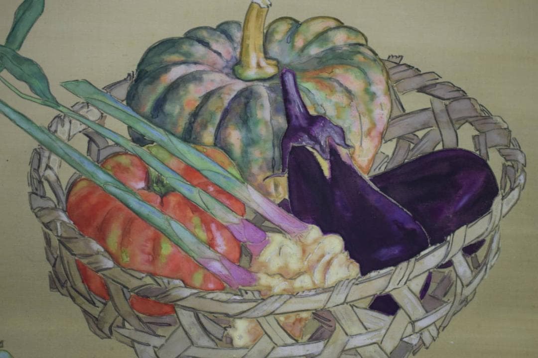 真作/藤田亀六/藤田鶴園/野菜/果物/横物/布袋屋掛軸HK-88