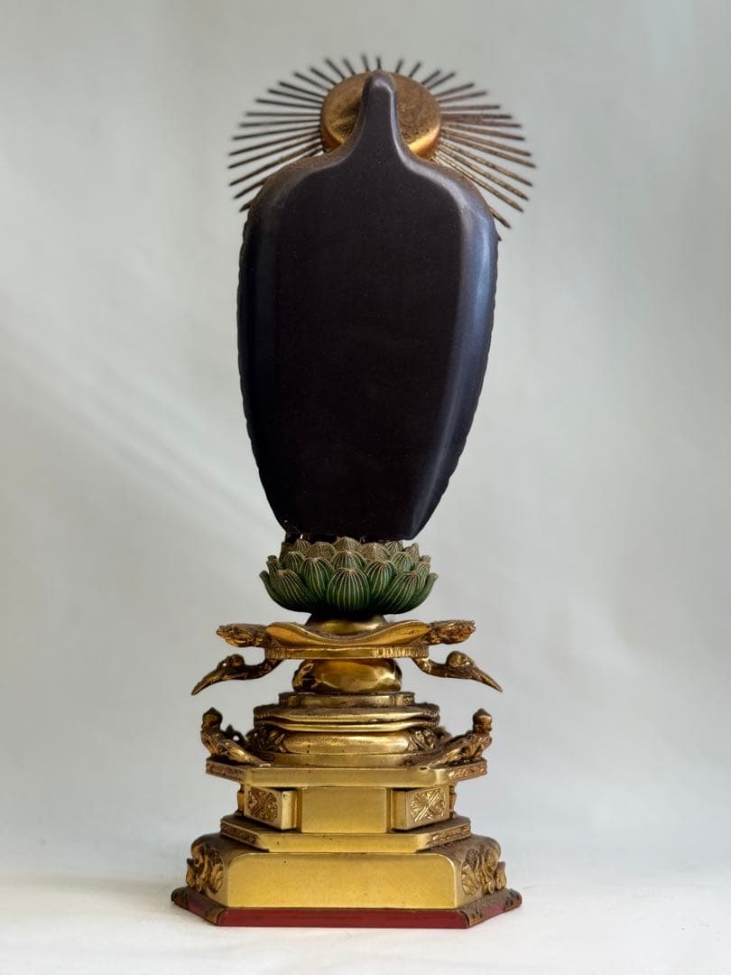 T 仏教美術 木彫金彩手仏像 阿弥陀如来立像 高さ34㎝ 浄土宗 浄土真宗