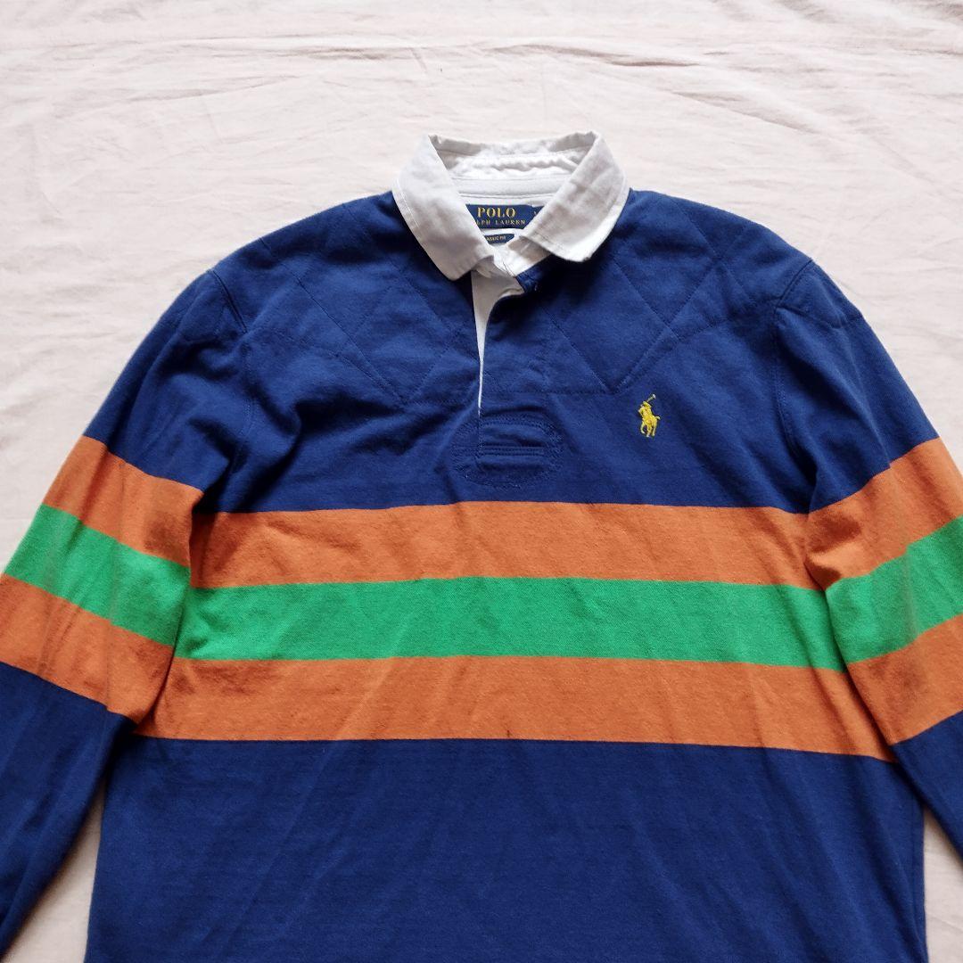 ポロラルフローレン　ラガーシャツ　刺繍ロゴ　ブルー　現行タグ　Mサイズ
