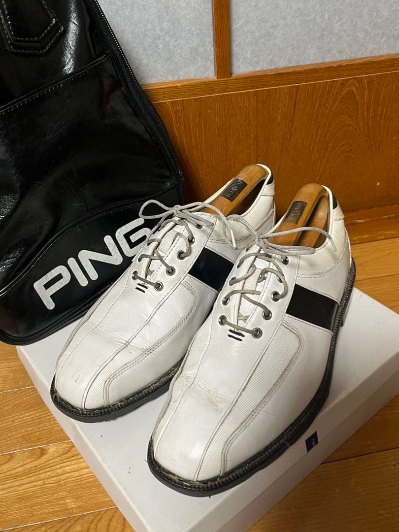 ゴルフシューズ25.5cm ホワイト/ブラック FJモデル　PINGバック付き