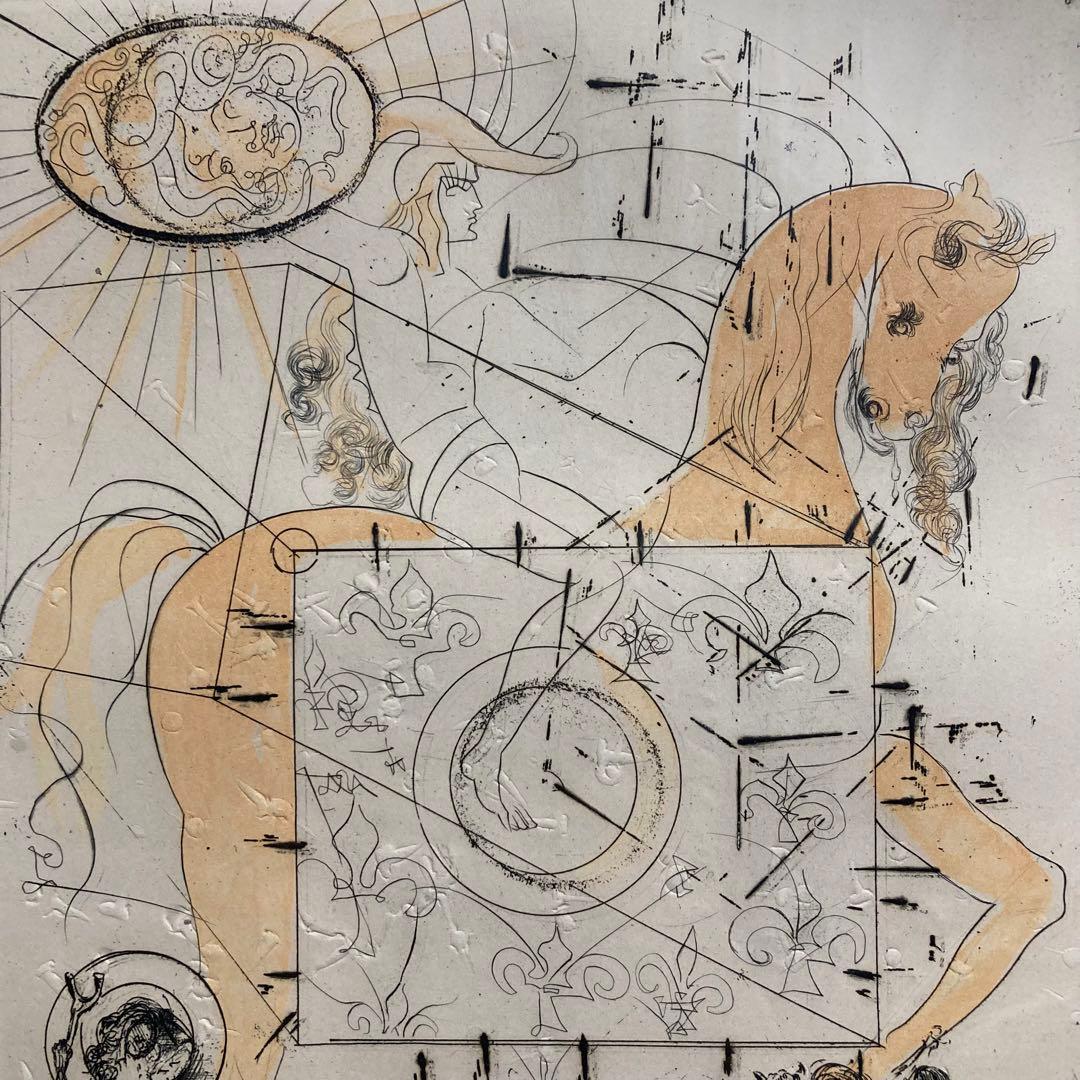 【真作】サルバドール・ダリ エッチングに手彩色 直筆サイン 額装 絵画 版画