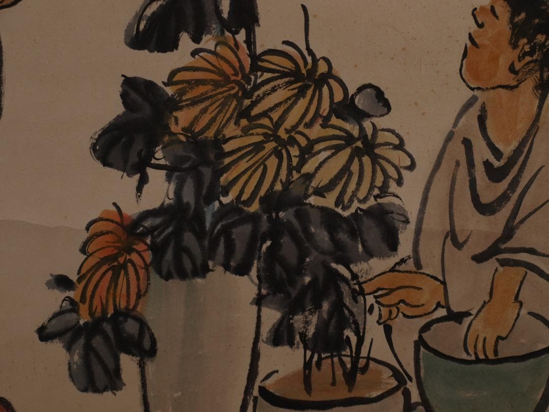 民間古美術 　王震作　掛軸 肉筆保證 掛け軸　捲り DE540A6-1