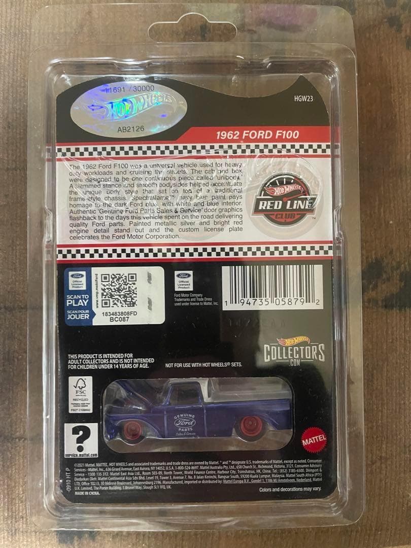 ホットウィール RLC 限定 1962 FORD F100 HOT WHEELS