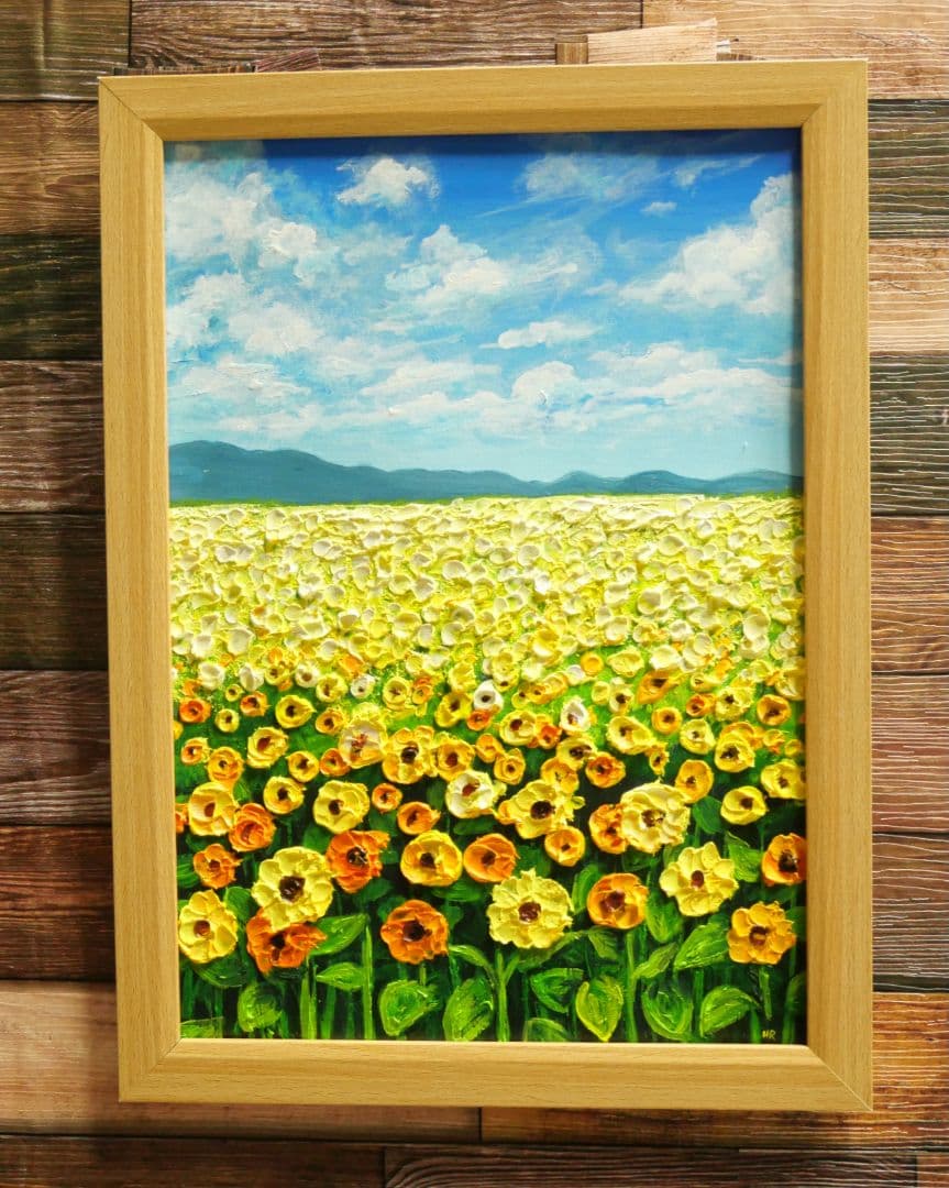 油絵 絵画 【楽園のひまわり畑】