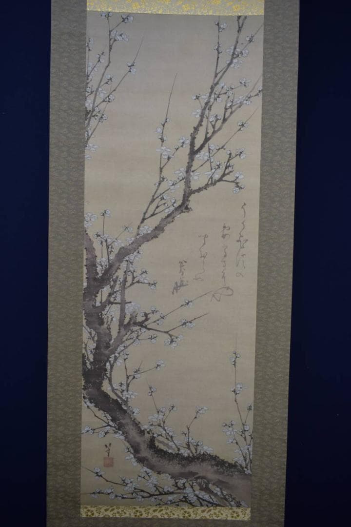 複製/葛飾北斎/白梅図/工芸/桐共箱付/布袋屋掛軸HH-812