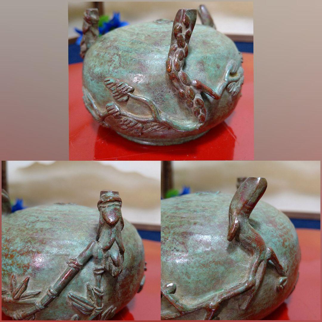 AH10 須賀月芳 香炉 松竹梅 三足 共箱 共布 栞 未使用 高岡銅器 蝋型