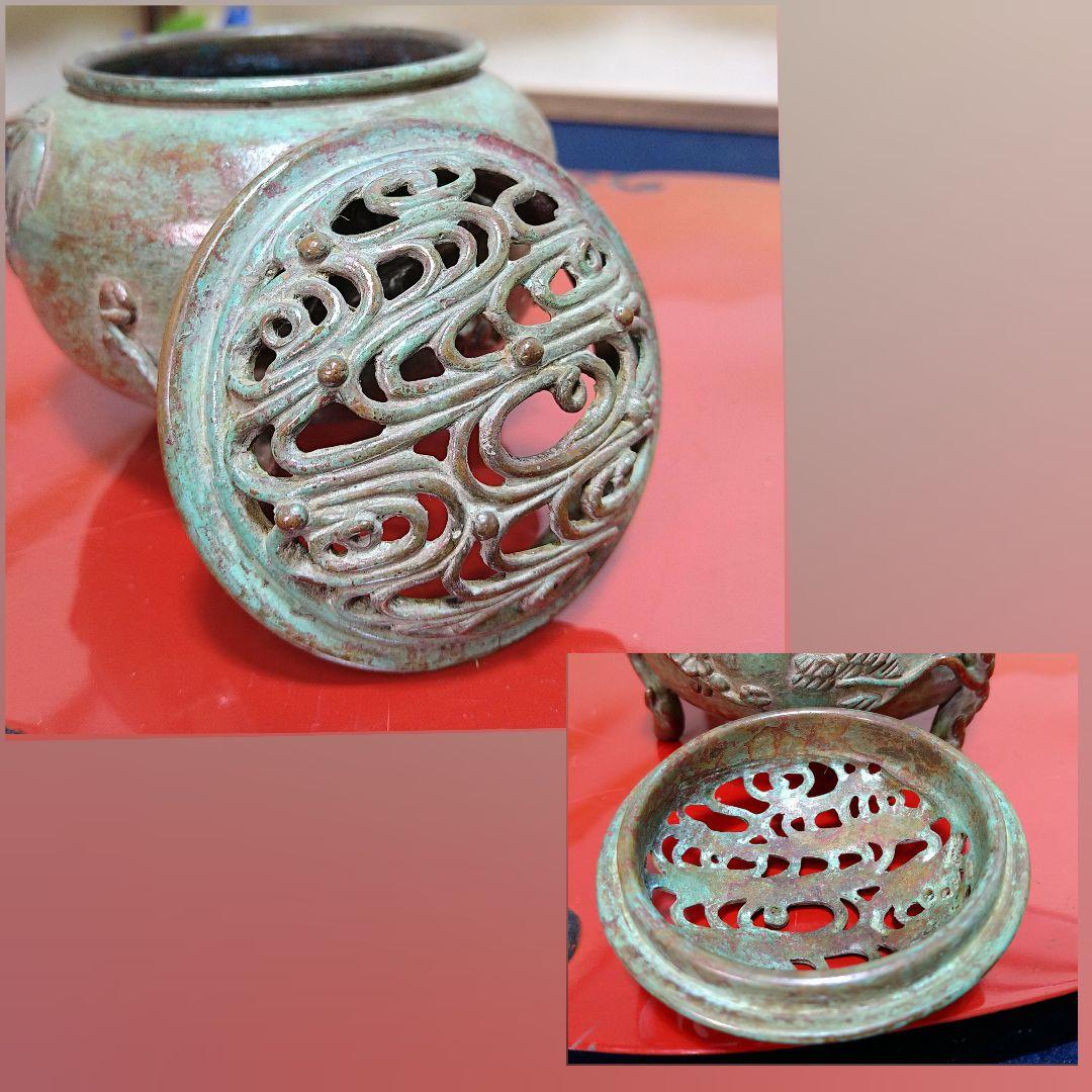 AH10 須賀月芳 香炉 松竹梅 三足 共箱 共布 栞 未使用 高岡銅器 蝋型