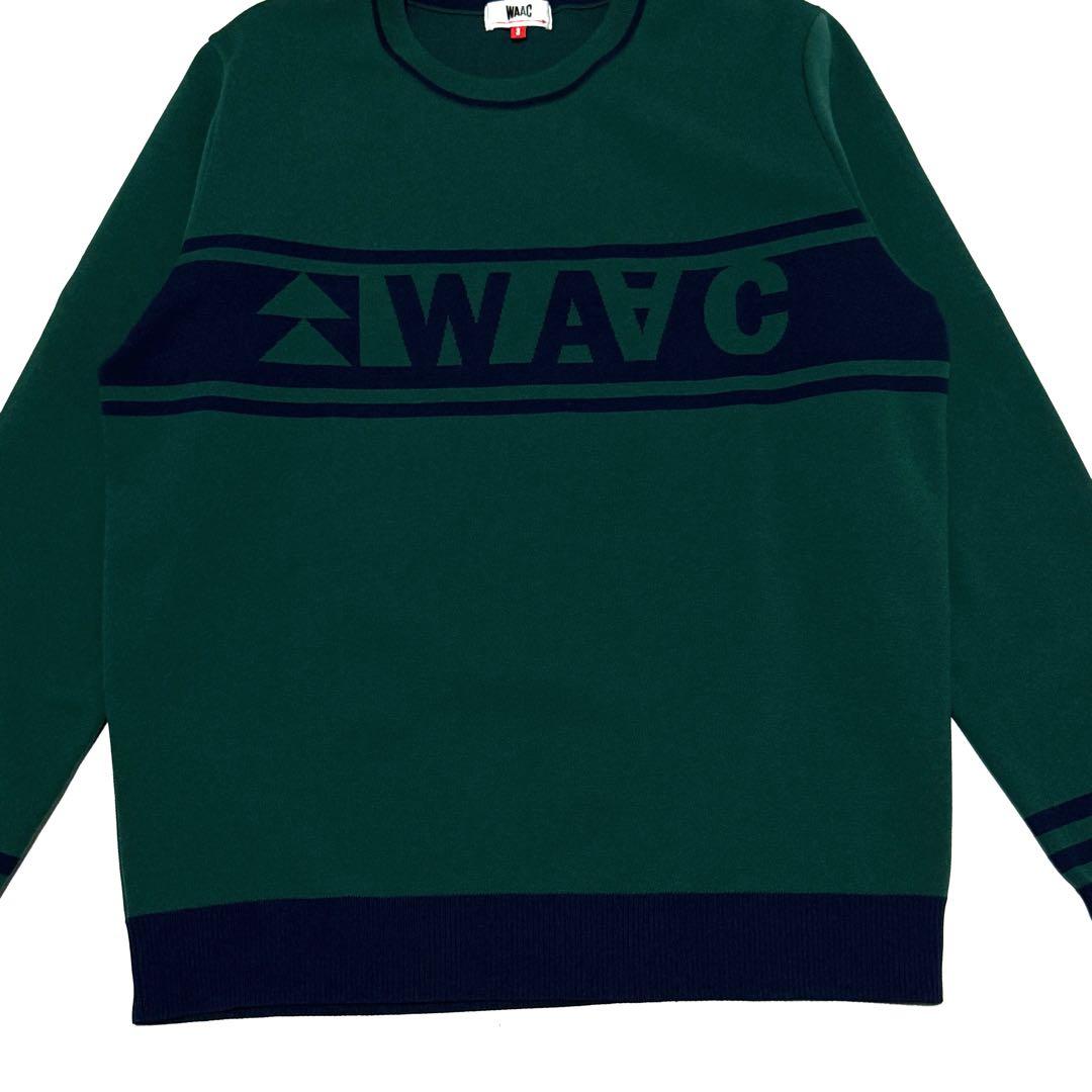 美品ワック　ロゴニットセーター　グリーン　高伸縮快適　スポーツ対応軽量素材希少色