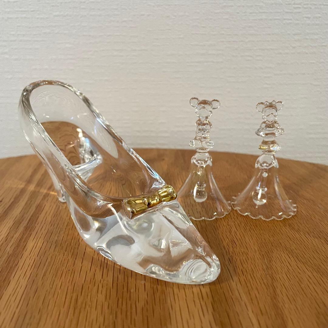 【豪華3点】シンデレラの靴＋小さなミッキー&ミニーのドアベル　ガラス製ディズニー