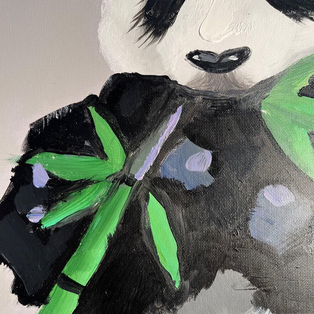 手書き油絵 パンダさん 額付 絵画 インテリア 油彩画