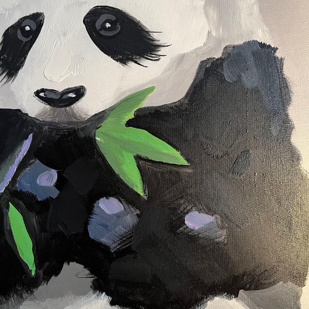 手書き油絵 パンダさん 額付 絵画 インテリア 油彩画