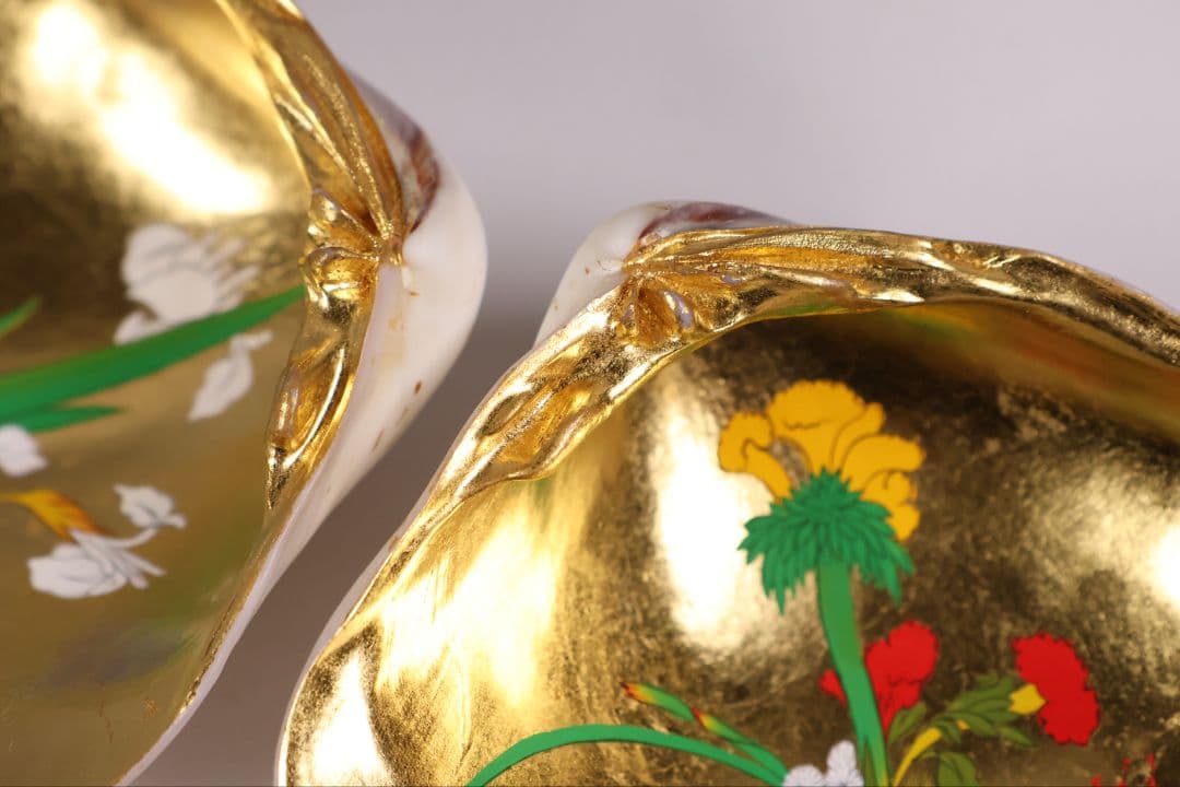 貝合せ 池坊専好立花図 四十五世 池坊専永 箱書 香合 華道 金彩【MA908】