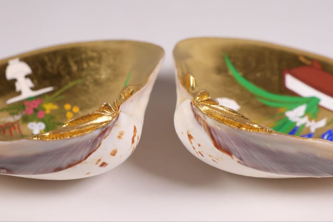 貝合せ 池坊専好立花図 四十五世 池坊専永 箱書 香合 華道 金彩【MA908】